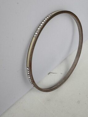 Coach Plated Brass Cubic Zirconia Enamel Bangle Bracelet Size 7.5"